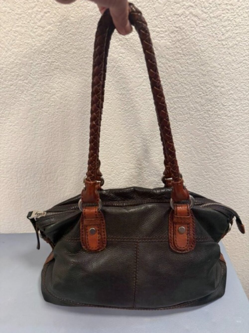 Fossil Coronado Pebbled Leather Satchel Braided Handles